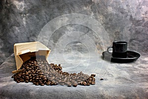 Fine art coffee beans and cup