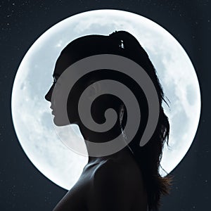 Fine Art Fashion Studio Portrait of Woman at Full Moon