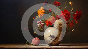 Fine Art Photography: Table With Colorful Vase Of Flowers And Spherical Sculptures