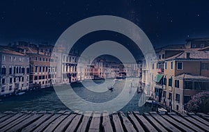 Fine art retro image with gondola on Canal Grande, Venice, It