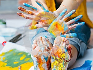 Fine art school feet hands multicolor paint