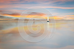 Fine Art, Yacht Sailing at Sunset, Gippsland Lakes, Victoria, Australia, March 2016