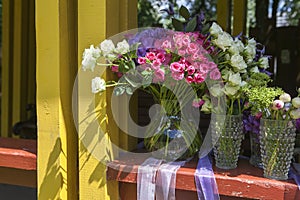 Fine Banquet Table Setting With Bouquet.