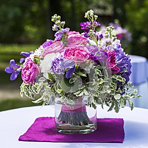 Fine Banquet Table Setting With Bouquet