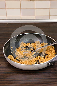 Bread crums in a pan