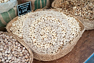 Fine cashew nuts at market stall