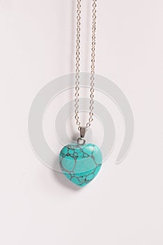 Fine Chain Necklace with Blue Marble Heart Pendant