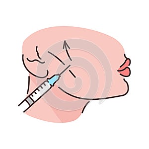 Fine cheekbone correction color line illustration. Hyaluronic injection. photo