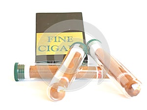 Luxurious cigars in glass tube photo
