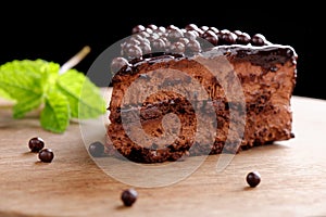 Fine dining, close up of a chocolate cream cake