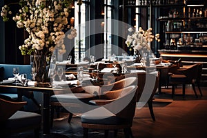 Fine Dining Elegance restaurant Tables. Generative AI
