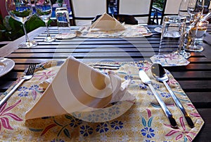 Fine dining Elegant table setting, ethnic batik