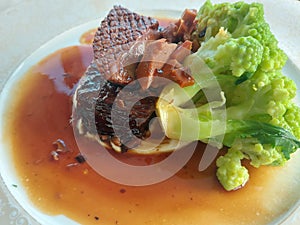 Fine dining Foie Gras on roasted rib