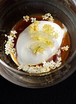 Fine dining, ice cream with elderflowers