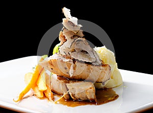 Fine dining main course, grilled chicken breast