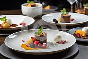 Fine dining plates dessert, ai generative