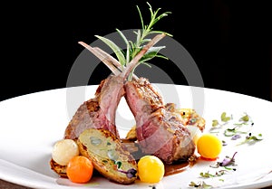 Fine dining, roasted Lamb chops with potato