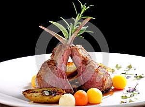 Fine dining, roasted Lamb chops with potato photo