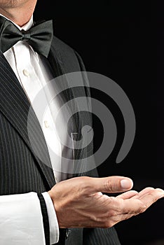 Fine Dining Waiter, Open Hand, Side View