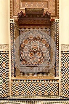 A fine example of Islamic mosaic art in the interior of the Museum of Marrakech, Morocco