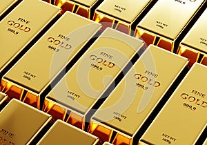 Fine gold bars in the safety vault. Business economic and financial concept. 3D illustration rendering