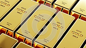 Fine gold bars in the safety vault. Dolly motion. Business economic and financial concept