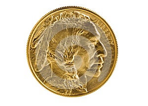 Fine gold Buffalo Coin on white background