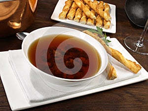 Fine Meat Oxtail Soup - Appetizer with Puff Pastry Cheese Snack