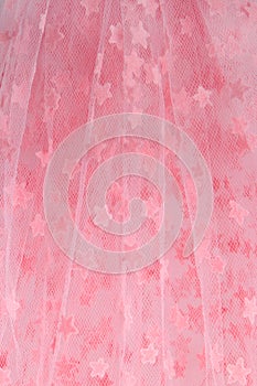 Fine mesh netting with fluffy pink stars fabric or material, suitable for baby background