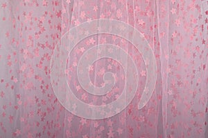 Fine mesh netting with fluffy pink stars fabric or material, suitable for baby background
