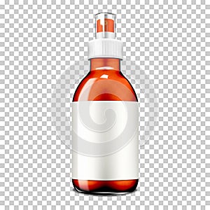 Fine mist spray translucent bottle with clear cap and white blank label on transparent background mockup