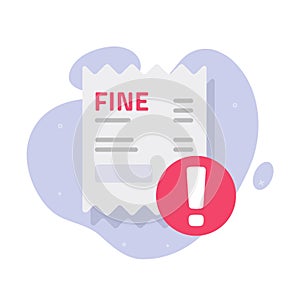 Fine penalty unpaid pay law debt icon vector charge or payment punishment mulct fee receipt invoice urgent due notice flat cartoon