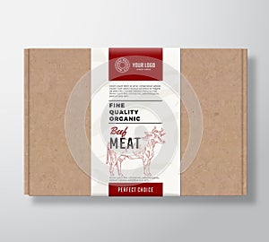 Fine Quality Organic Beef Craft Cardboard Box. Abstract Vector Meat Paper Container with Label Cover. Packaging Design