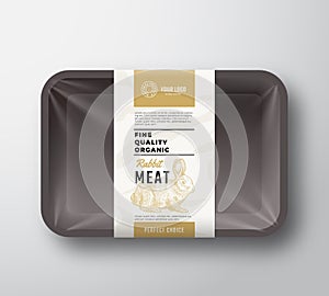 Fine Quality Rabbit Meat. Abstract Vector Plastic Tray Container with Cellophane Cover. Packaging Design Label. Modern