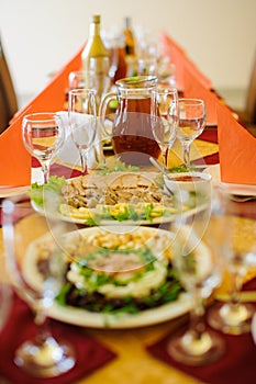 Fine restaurant dinner table place setting