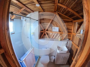 Fine and rustic wooden bathroom