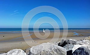 Fine sand beach of Wissant on the Côte d\'Opale, Pas-de-Calais region in France