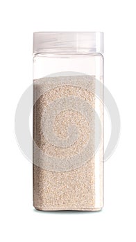 Fine sand, smooth and fine-grained sand, in a plastic container