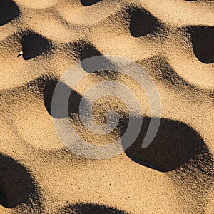 Fine sand with sunlit, wavy patterns and shadows, creating a textured, undulating surface. The sand