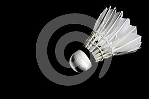 Set Badminton shuttlecock feather professional on isolated black background.