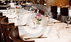 Fine table setting in gourmet restaurant