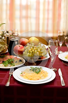 Fine table setting in gourmet restaurant