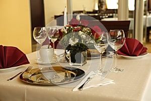 Fine table setting in gourmet restaurant