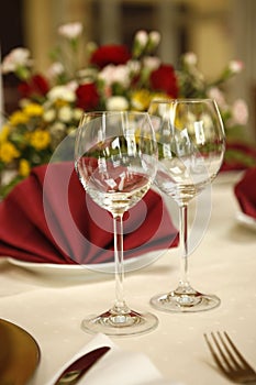 Fine table setting in gourmet restaurant