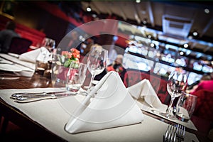 Fine table setting in luxurious restaurant