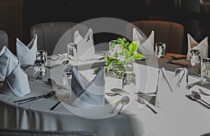 Fine table setting in a luxurious restaurant