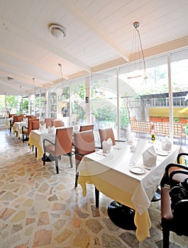 Fine table setting in restaurant