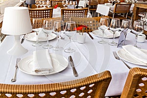 Fine table setting at restaurant photo