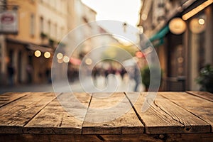 Close up wooden table with bokeh background for your montage or display your product photo