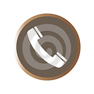 Fine vector golden telephone receiver in the brown circle. Flat design with long shadow